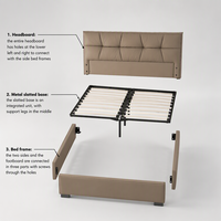 WINMAX Lit Moderne de Luxe en Cuir Véritable avec Cadre en Fer, Confortable, Taille King Queen, Modulaire pour Maison et Hôtel 2519