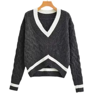 Suéter de punto con cuello en V personalizado, suéter de punto de invierno para mujer, suéter de Cachemira para mujer