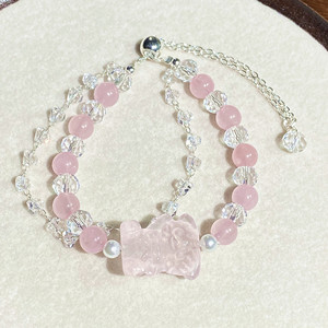 ขายดีสร้อยข้อมือคริสตัลรูปหมีแกะสลักสีชมพูธรรมชาติสร้อยข้อมือแฟชั่นสำหรับสถานที่ท่องเที่ยว - Product Image 1