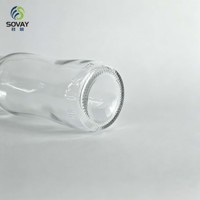 Bouteille de boisson en verre transparente élégante de 275 ml, vide, incurvée, avec filetage, en verre recyclable, impression de logo personnalisée disponible