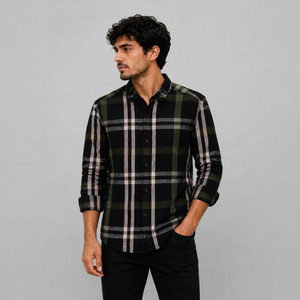 Camisa de Franela a Cuadros para Hombre, Manga Larga, con Botones, Informal, Ligera, 140g, para Primavera - Product Image 1