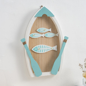 Porta Llaves de Pared con Diseño de Barco Mediterráneo y Peces, 23x21cm, Organizador de Entrada, Estante Decorativo de Madera MDF - Product Image 2