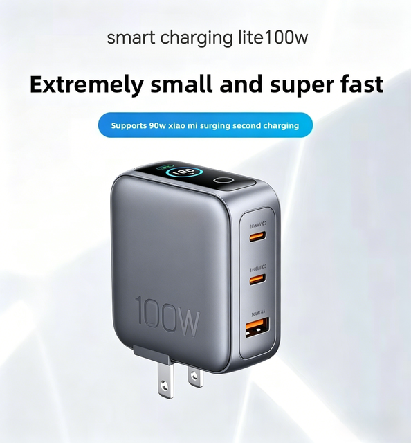 100W GaN USB-C 3-Port Fast Charging Laptop Power Adapter Multi-Device Portable PD Eco-Friendly Charger for Phone Earphone Tablet