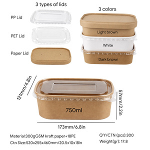 Contenedores Desechables de Papel Kraft para Alimentos, Forma Rectangular con Revestimiento de Plástico, Cajas Ecológicas para Almacenamiento de Alimentos - Product Image 2
