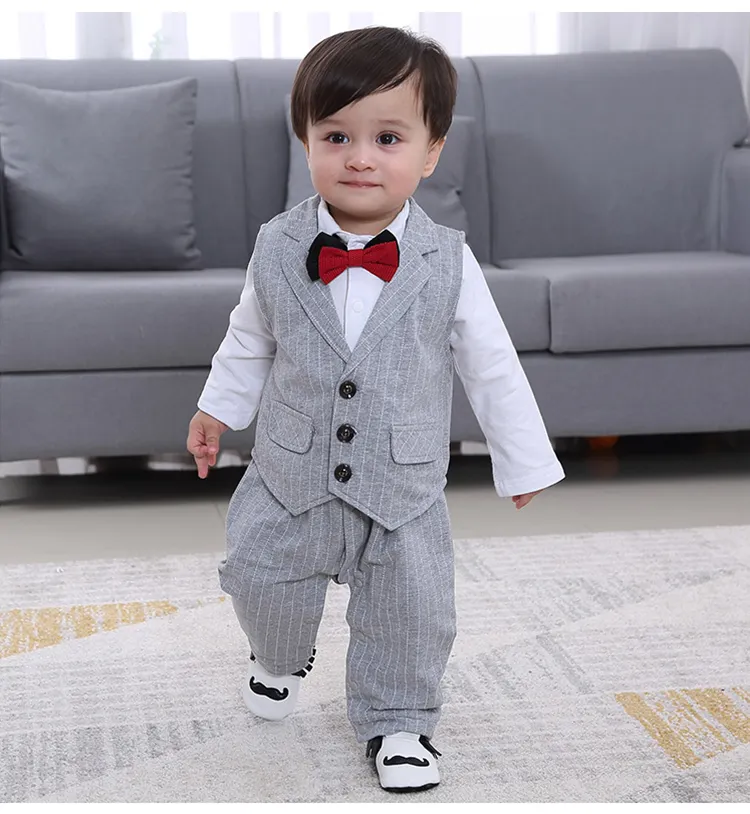 新製品綿95% エレガントフォーマル紳士ベストスーツセット男の子子供服男の子ドレス