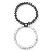 Ensemble de bracelets élastiques doubles pour couple XM, perles en pierre volcanique et turquoise blanche de 6 mm, accessoires de gros
