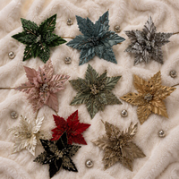 Fleurs de Poinsettia artificielles en polyester, décorations de Noël, décoration intérieure, taille personnalisée, fournitures de Noël