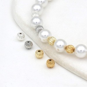 Accessoires de bracelet DIY : Perles citrouille à rayures verticales plaquées or 18 carats, Perles melon d'eau rondes creuses couleur or 14 carats inaltérable - Product Image 2