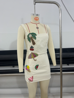 SB3928 Hoge Kwaliteit Sexy Slim Fit Handgestikte Fruit & Palmboom Kristal Beaded Lace-Up Bodycon Avondjurk Korte Rok