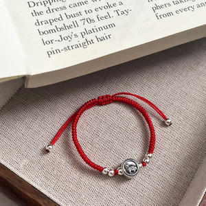 925 Sterling Silver Pony Braided Red <b>Rope</b> <b>Bracelet</b> Animal Shape Unisex Gift Jewelry - Product Image 2
