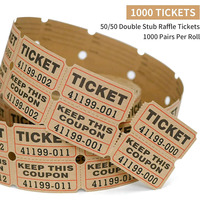 Billets personnalisés 1000 prix Billets de tirage Kraft Double rouleau pour événements Classe d'entrée Récompense Collecte de fonds