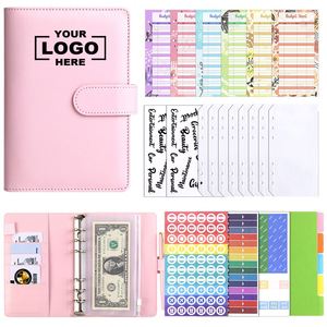 Ensemble de classeurs personnalisés A6 en cuir PU avec fermeture éclair, système d'enveloppes spirales pour argent liquide, planificateur, feuilles de budget et autocollants d'étiquettes en anglais - Product Image 2