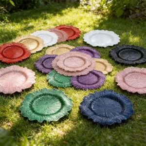 Assiettes rondes de présentation en plastique bleu de 13 pouces, motif récif or rose, pour mariage, événement, décoration de table, plat de déjeuner, qualité supérieure - Product Image 1