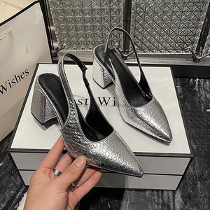 New Arrival Elegant <b>Closed</b> <b>Toe</b> Back for Women Summer Pointed <b>Toe</b> Thick <b>Heel</b> Plus Size Fashion High <b>Heel</b> - Product Image 2