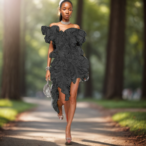 Robe de soirée en gros : Nouveaux produits de mode, couleur unie, dos nu, plissée irrégulière, sexy, été, naturelle - Product Image 4