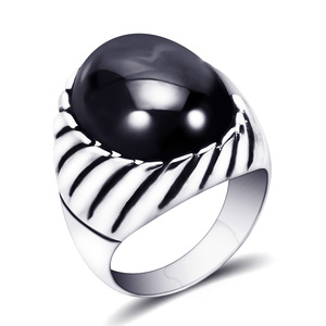 Stainless Steel <b>Ring</b> 20mm Red And Black Oval Stone Bezel Setting Fashion Jewelry Gift For Women <b>Men</b> - Product Image 2