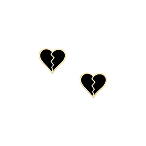 Pendientes de Corazón Irregular Gótico, Esmalte Negro, Amor Desgarrado, Acero Inoxidable 316, Joyería para Chicas - Product Image 1