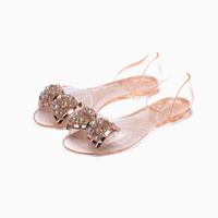 Nouvelles sandales transparentes pour femmes, chaussures plates d'été en gelée, chaussures à nœud en diamant de verre, chaussures à bouche de poisson en plastique, chaussures tendance
