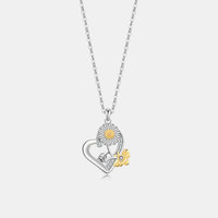 Collier Cœur en Argent 925 Plaqué Or Bicolore avec Pendentif Abeille Tournesol Nid d'Abeille, Bijoux Fins pour Femme, Idéal Cadeau