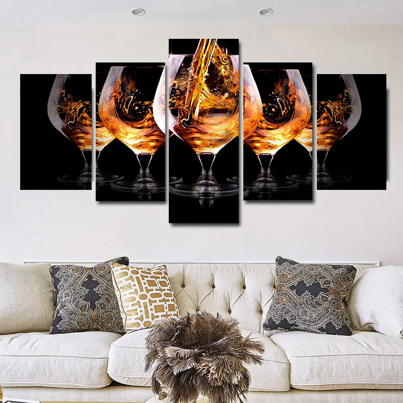 5 plates modern wine glass picture canvas painting goblet holder and engraving of living room kitchen dining room vineyard decor