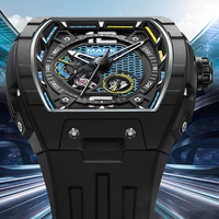 Montre mécanique pour homme Mark Fairwhale, boîtier en métal, bracelet en caoutchouc, cadran multifonction, étanche, chronographe lumineux FW-6002
