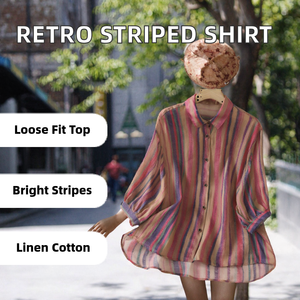 Women's Elegant Striped <b>Linen</b> Blouse <b>Shirt</b> Turn-down Collar Full Sleeve Loose Fit Spring <b>Summer</b> Outwear Translucent Sheer Button - Product Image 2