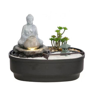 La fontaine de bouddha de jardin zen de table personnalisée comprend un lac de roches de sable et un bonsaï - Product Image 5