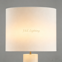 Lampe de bureau LED cylindrique en onyx naturel, base en laiton, abat-jour en lin, design moderne, à intensité variable, pour chambre et salon