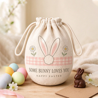 Sac en toile personnalisé avec cordon de serrage, imprimé lapin mignon, sac en coton réutilisable, petite pochette de rangement pour cadeaux de fête