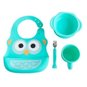 Ever Soul certifié <span class=keywords><strong>BAP</strong></span> gratuit de qualité alimentaire ensemble d'alimentation pour bébé style hibou dessin animé conception bavoir tasse bol assiette ensemble - Product Image 1