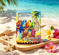 Imán de nevera 3D con purpurina de arena movediza en capas, recuerdo de playa tropical de Bahamas, imán de nevera con forma de sello, regalo de viaje