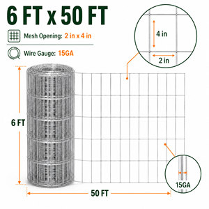 Galvanized Welded <b>Wire</b> <b>Mesh</b> 2x4 square Hole Fence 15 Gauge Animal Barrier 50ft X 6ft Fence Roll USSANXING Model USSXCN-016 - Product Image 2