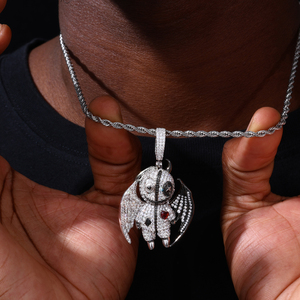 Collana da Uomo alla Moda in Stile Punk Hip Hop, Gioielli Placcati Oro in Ottone con Diamanti CZ AAAAA, Ciondolo Iced Out 'Kindness and Evil Demon' - Product Image 5