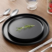 Service de table de luxe en céramique, assiettes et bols modernes, compatibles micro-ondes, en grès noir mat, lot de 4