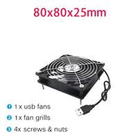 Ventilateur de refroidissement USB 12V pour récepteur DVR, boîtier TV, routeur, 120x120x25mm, 80x80x25mm