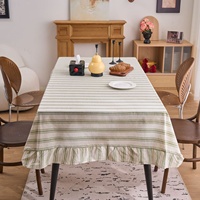 Nappe de table personnalisée en polyester et coton, style pastoral français vintage, à rayures et volants, pour la vente en gros