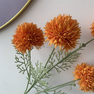 B-612 Haute Qualité 4 Tiges Longues Fleurs Artificielles de Chrysanthème Orange en Boule, Fleurs Décoratives Artificielles de Pissenlit - Product Image 4