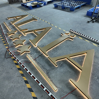 Lettres murales en métal 3D rétroéclairées en or avec logo d'entreprise personnalisé, enseigne lumineuse LED intérieure/extérieure, panneau publicitaire LED