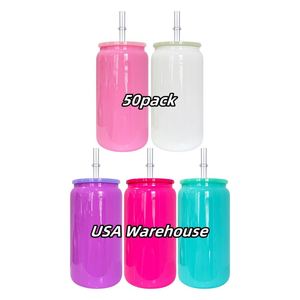 Paquete de 50 Vasos de Vidrio de 16 oz para Sublimación, Color Macaron, con Tapas de PP para Transferencia DTF UV - Product Image 1