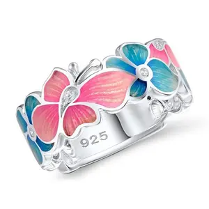 Anello di barretta alla moda rosa blu cristallo strass signore fiore farfalla anello per gioielli da donna