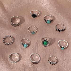 Nouveau Style Européen Américain Exportation Combinaison Anneau Personnalisé Vintage Rose Fleur Turquoise 12 Pièces Unisexe Fiançailles Fête - Product Image 3