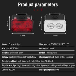 Éclairage avant de vélo Ultra étanche Ipx6 en alliage d'aluminium, éclairage de vélo à large rayonnement de 180 degrés pour le cyclisme - Product Image 2