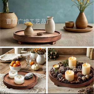 Round Wooden Decorative <b>Tray</b> 7.88inch Varnished <b>Storage</b> Base For Kitchen Bathroom Countertop - Product Image 5