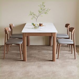 Set Tavolo da Pranzo Quadrato <span class=keywords><strong>in</strong></span> Legno Massello Stile Nordico Moderno con Sedie per 6 Persone, Tavolo e Sedie <span class=keywords><strong>in</strong></span> Quercia per Appartamento - Product Image 4
