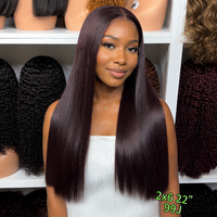 Perruque Lace 2x6 Vietnamienne Double Drawn, Cheveux Humains Vierge Remy Lisses Comme des Baguettes, Sans Colle, Nœuds Blanchis, 22 Pouces, Couleur Ombré Café