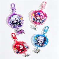 Porte-clés personnalisé en acrylique double couche ondulé irrégulier, breloque à bordure rose dégradée avec mini pendentif, impression de texte personnalisée Anime OC