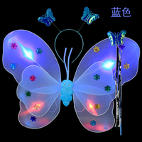 Ailes à paillettes LED lumineuses pour fête, baguette magique, serre-tête et costume de petite fée pour filles et bébés, vente en gros
