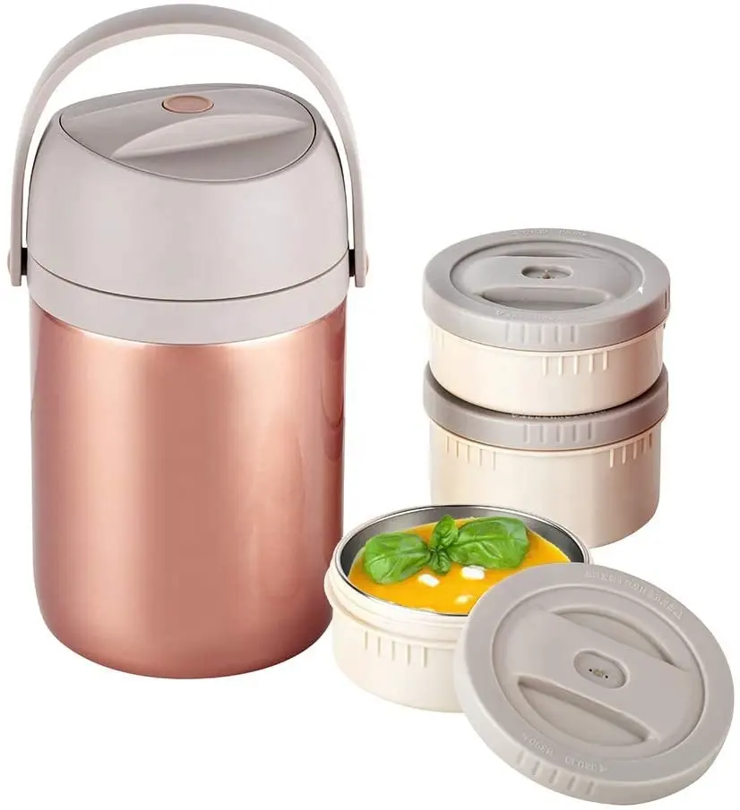 64Oz Hot Voedsel Container 3-Tier Stapelbaar Thermische Lunchbox Voor Mannen Vrouwen Vacuüm Roestvrijstalen Lekvrij Hot koude Soep Thermos