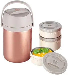 64盎司热食物容器3层可堆叠热饭盒男士女士真空不锈钢防漏热汤热水瓶