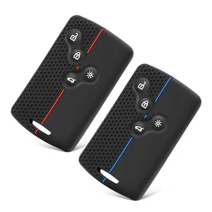 Etui Carte Renault, 2pcs Coque En Silicone Pour Clé Intelligente 4 Boutons Compatible Renault Captur Clio 4 Protection Anti Choc Et Anti Rayures Pour Voiture (Noir
